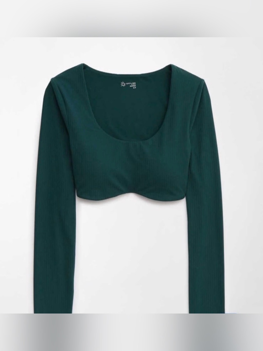 Offline by Aerie Real Me Green Super Cropped long sleeve Medium Top Deep Teal